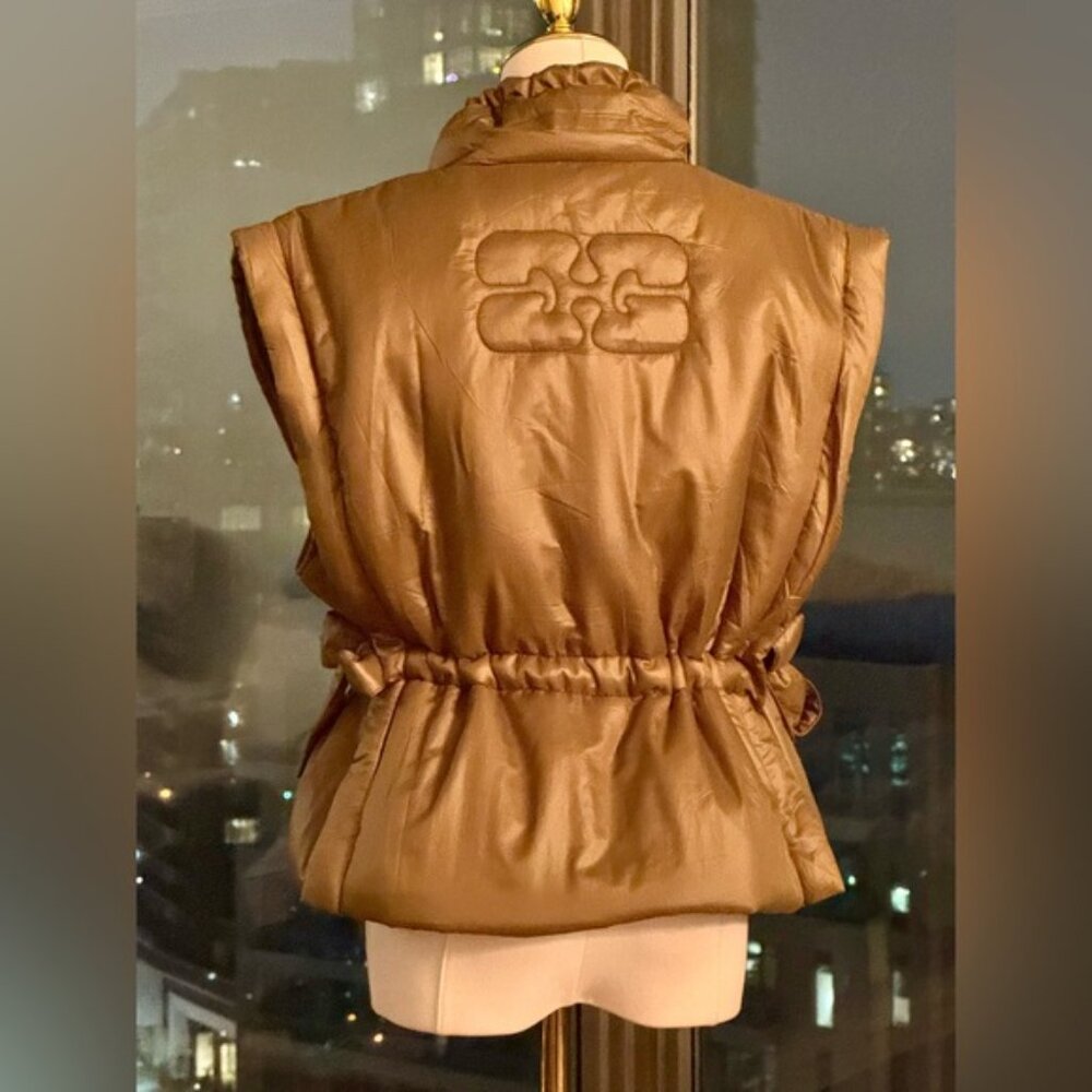 🆕 GANNI 🧿 NWOT Padded Sleeveless Jacket, Khaki Green - Sz S / M - Picture 8 of 16